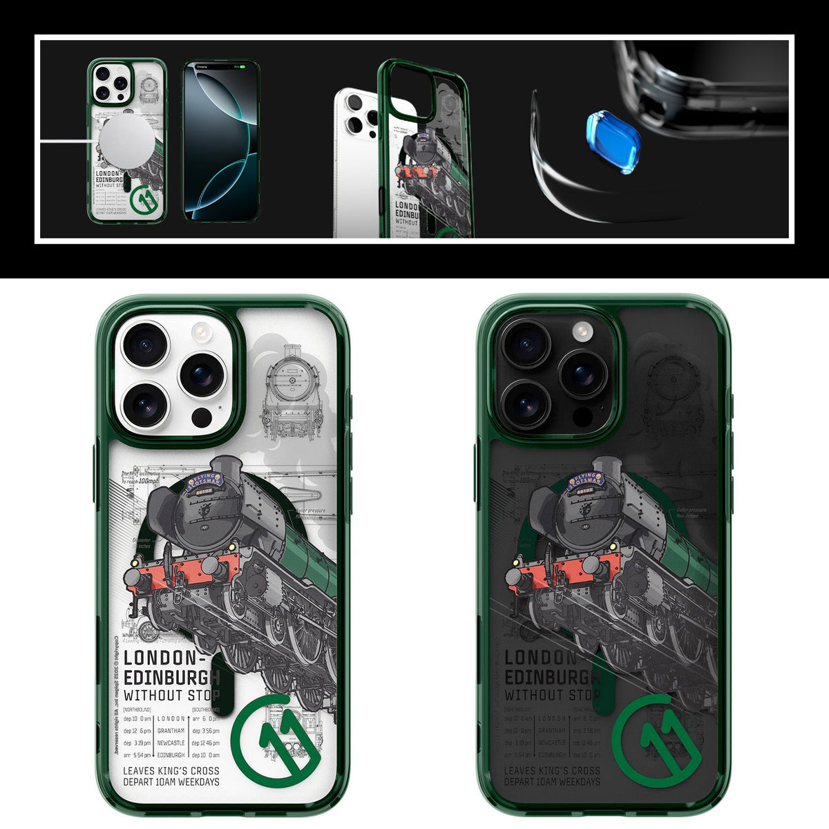 Handyhülle für iPhone 16 Pro Max, Spigen Ultra Hybrid T Mag (CC) mit MagSafe, Grün-Gemustert (C11 Scotsman Fir)