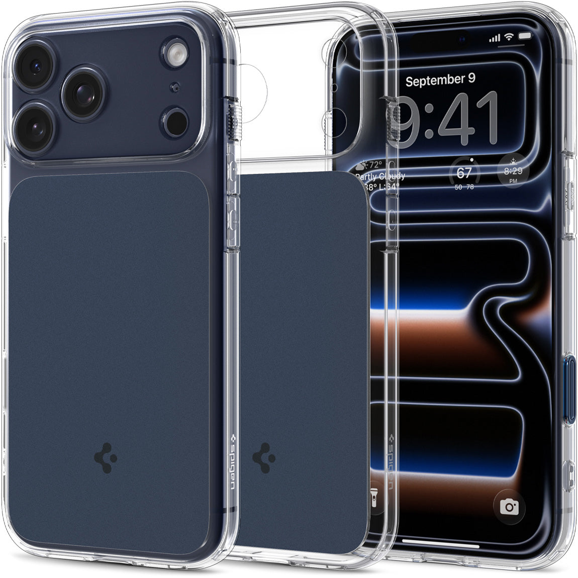 Handyhülle für iPhone 17 Pro, Spigen Ultra Hybrid T Mag (CC) mit MagSafe, Transparent-Dunkelblau
