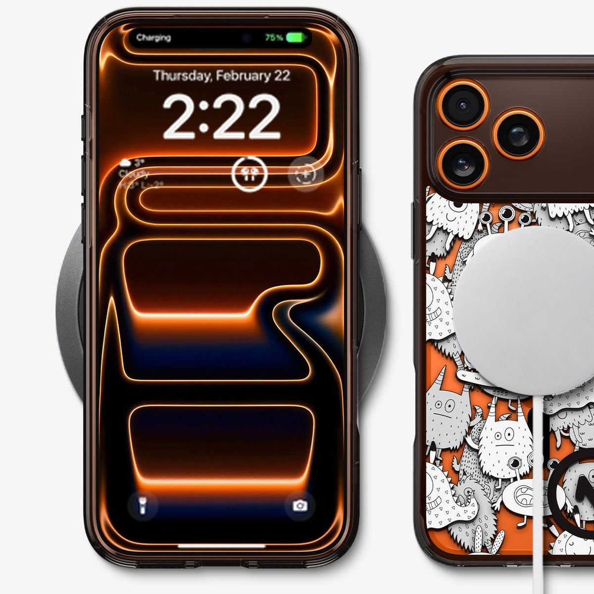 Handyhülle für iPhone 17 Pro, Spigen Ultra Hybrid T Mag (CC) mit MagSafe, Grau-Gemustert (C11 Inkverse)