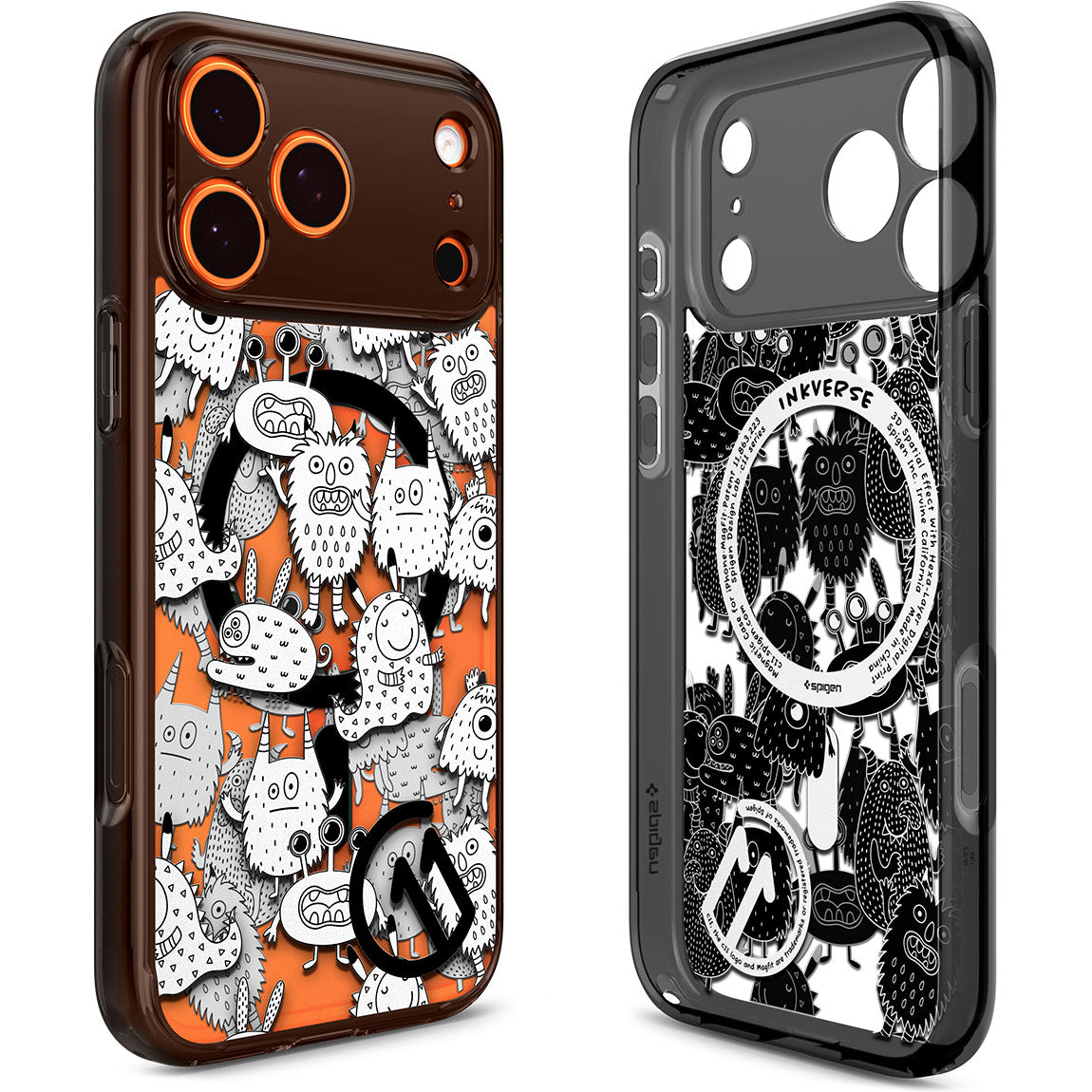 Handyhülle für iPhone 17 Pro Max, Spigen Ultra Hybrid T Mag (CC) mit MagSafe, Grau-Gemustert (C11 Inkverse)