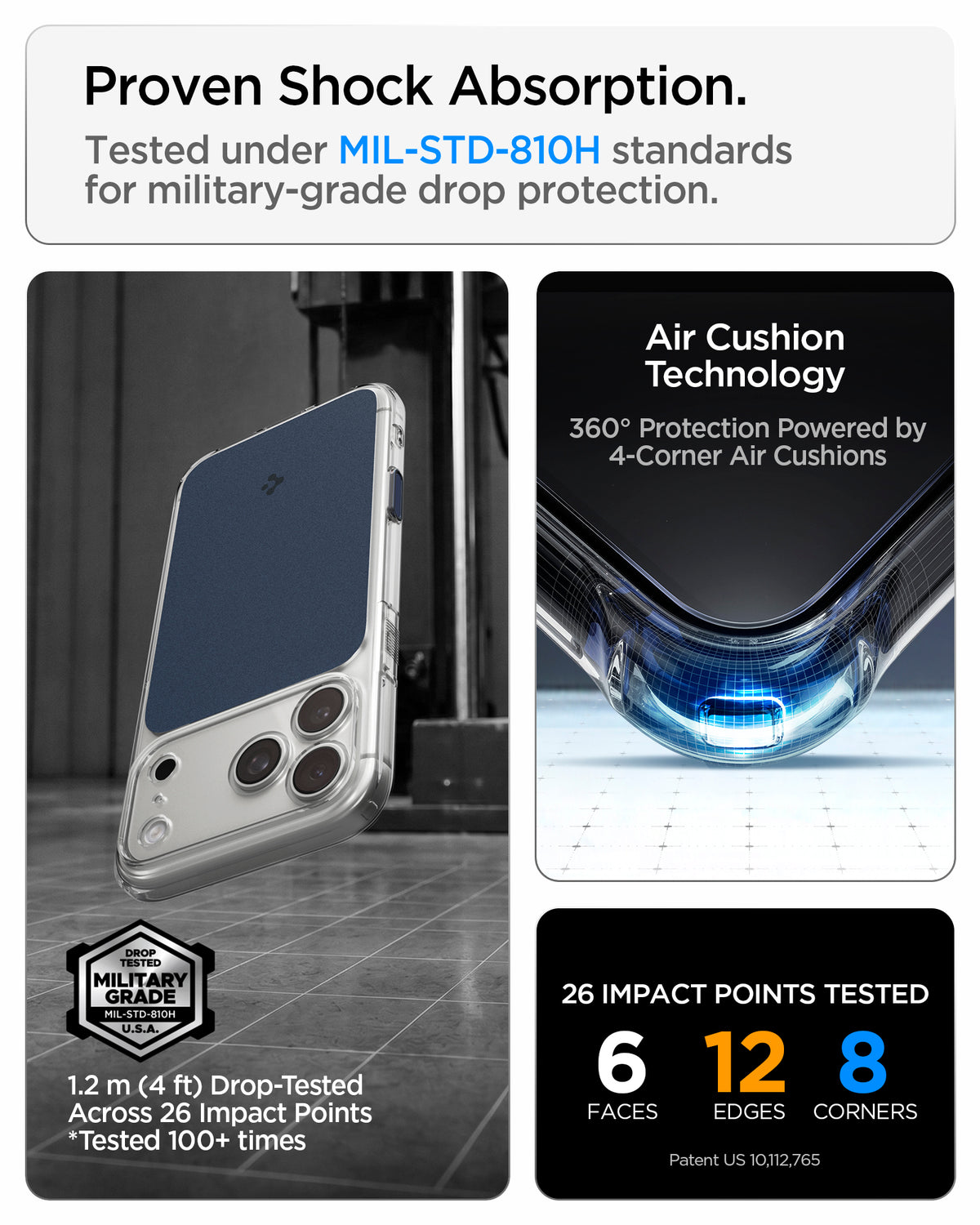 Handyhülle für iPhone 18 Pro, Spigen Ultra Hybrid T Mag (CC) mit MagSafe, Transparent-Dunkelblau (7/15)
