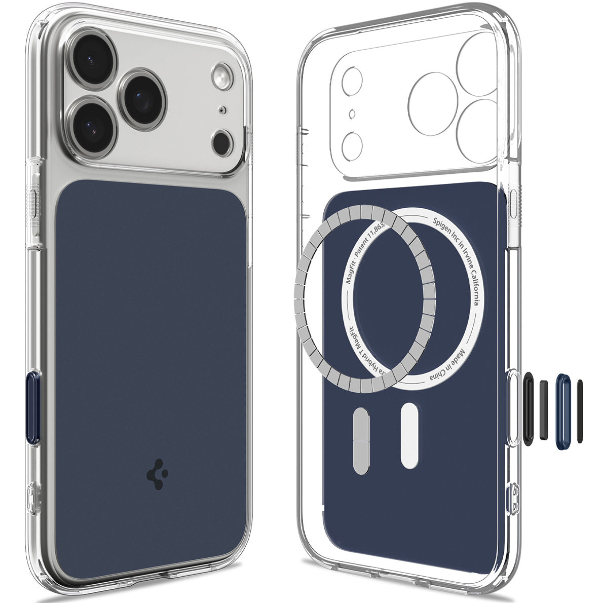 Handyhülle für iPhone 18 Pro, Spigen Ultra Hybrid T Mag (CC) mit MagSafe, Transparent-Dunkelblau (9/15)