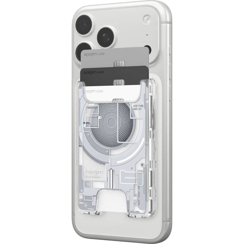 Kartenetui mit MagSafe, Spigen Ultra Hybrid Mag Wallet, Weiß-Grau (Zero One)