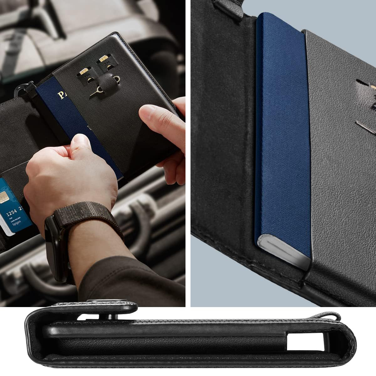 RFID-Brieftasche, Karten-/Passport-/Dokumentenetui, Spigen Universal Passport Holder, Schwarz