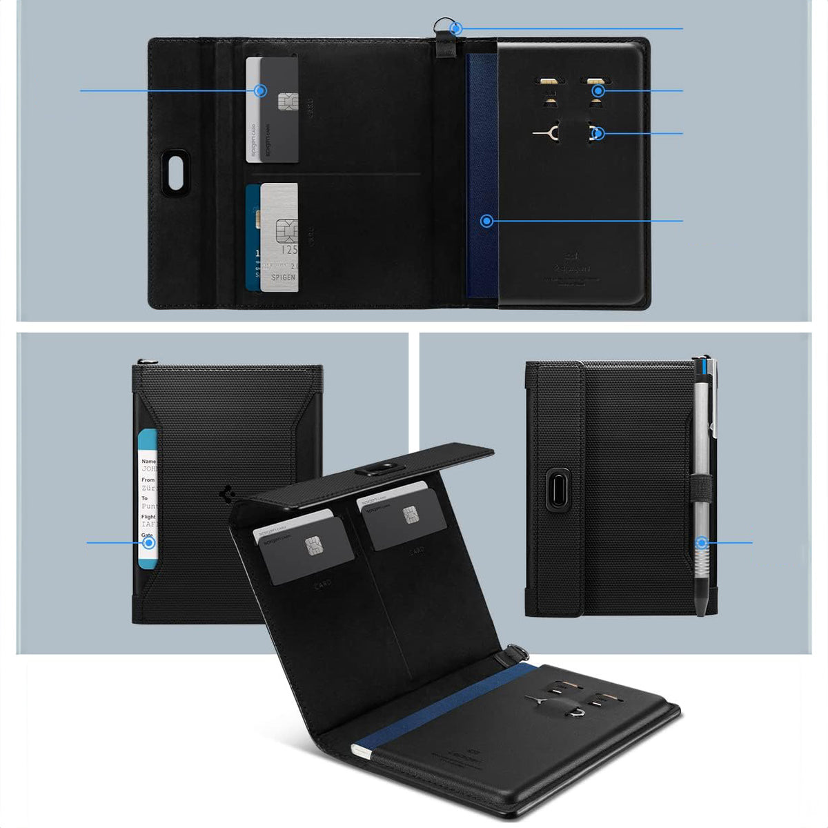 RFID-Brieftasche, Karten-/Passport-/Dokumentenetui, Spigen Universal Passport Holder, Schwarz