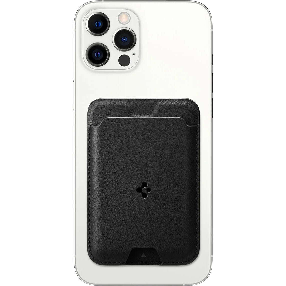Kartenetui mit MagSafe Spigen Valentinus Mag Fit, veganem Leder, Schwarz