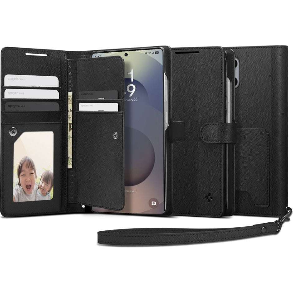 Handyhülle für Galaxy S25 Ultra, Spigen Wallet "S", Schwarz