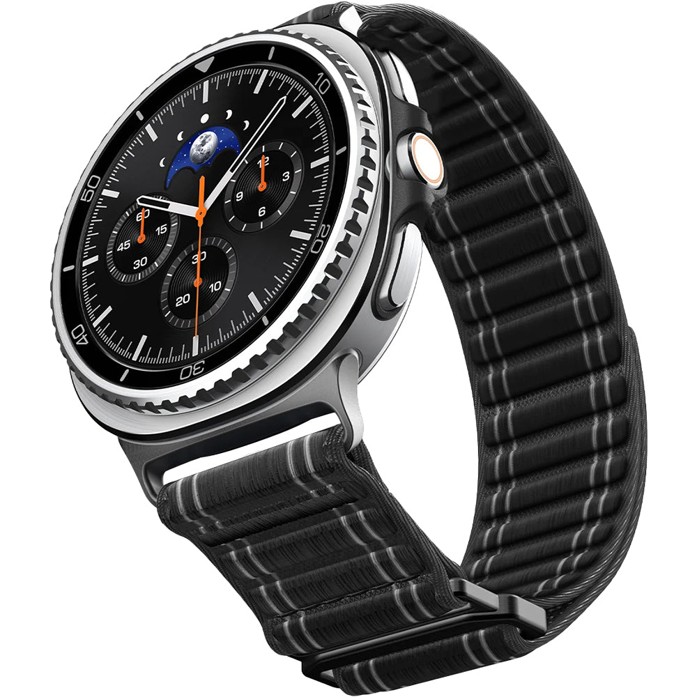 Nylon Armband für Galaxy Watch 9 40 mm / 44 mm / 8 40 mm / 44 mm / 8 Classic 46 mm, Spigen WBF0, Schwarz