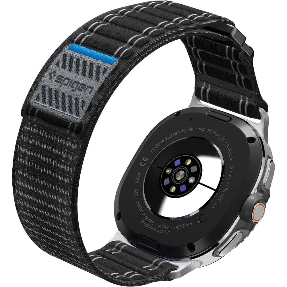 Nylon Armband für Galaxy Watch 9 40 mm / 44 mm / 8 40 mm / 44 mm / 8 Classic 46 mm, Spigen WBF0, Schwarz