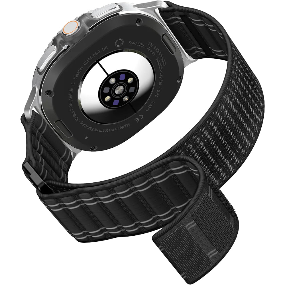 Nylon Armband für Galaxy Watch 9 40 mm / 44 mm / 8 40 mm / 44 mm / 8 Classic 46 mm, Spigen WBF0, Schwarz