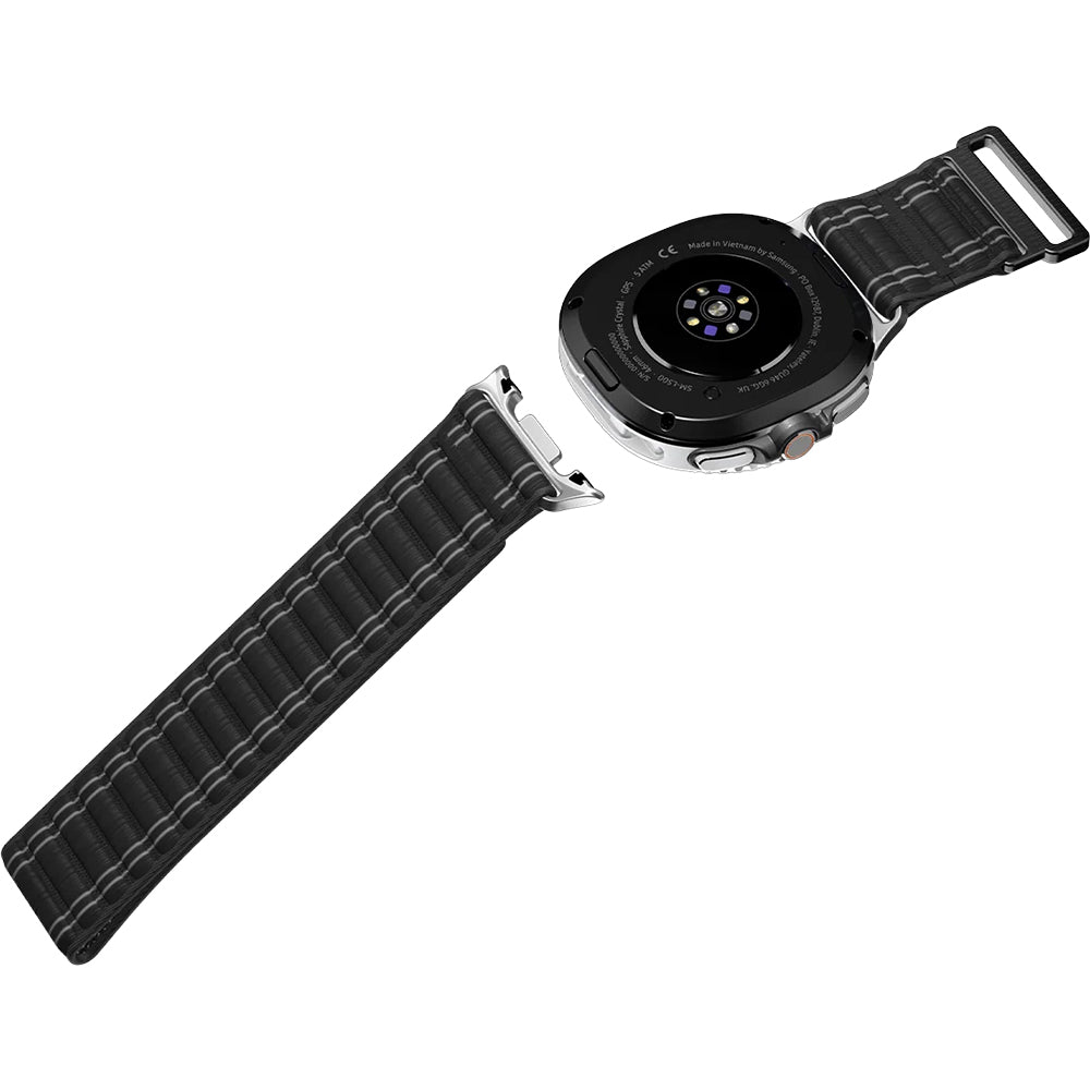 Nylon Armband für Galaxy Watch 9 40 mm / 44 mm / 8 40 mm / 44 mm / 8 Classic 46 mm, Spigen WBF0, Schwarz