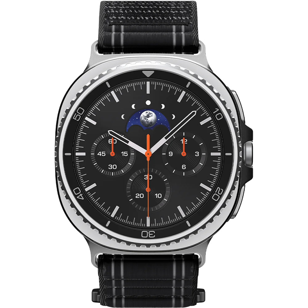 Nylon Armband für Galaxy Watch 9 40 mm / 44 mm / 8 40 mm / 44 mm / 8 Classic 46 mm, Spigen WBF0, Schwarz