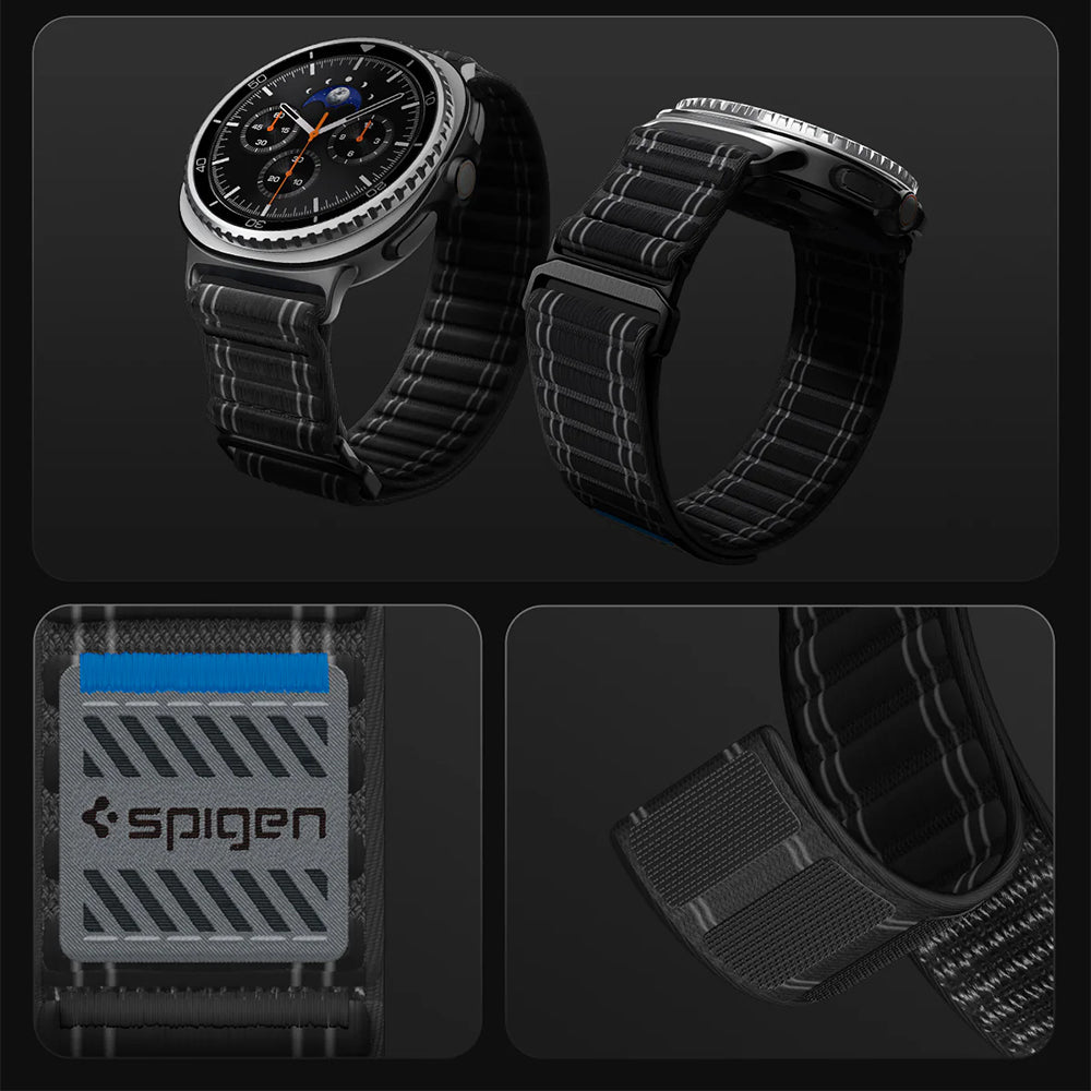 Nylon Armband für Galaxy Watch 9 40 mm / 44 mm / 8 40 mm / 44 mm / 8 Classic 46 mm, Spigen WBF0, Schwarz