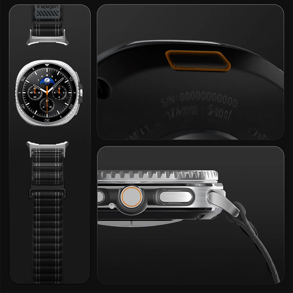 Nylon Armband für Galaxy Watch 9 40 mm / 44 mm / 8 40 mm / 44 mm / 8 Classic 46 mm, Spigen WBF0, Schwarz