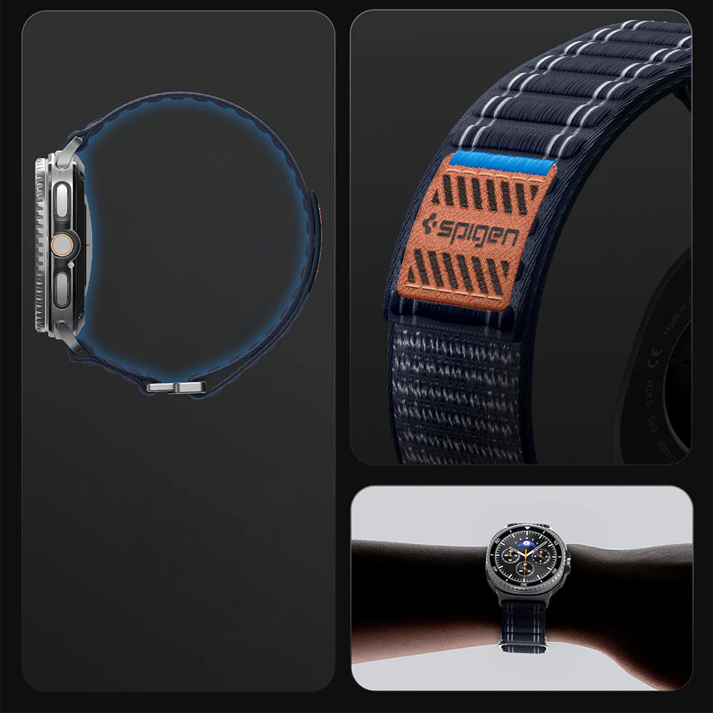Nylon Armband für Galaxy Watch 9 40 mm / 44 mm / 8 40 mm / 44 mm / 8 Classic 46 mm, Spigen WBF0, Dunkelblau