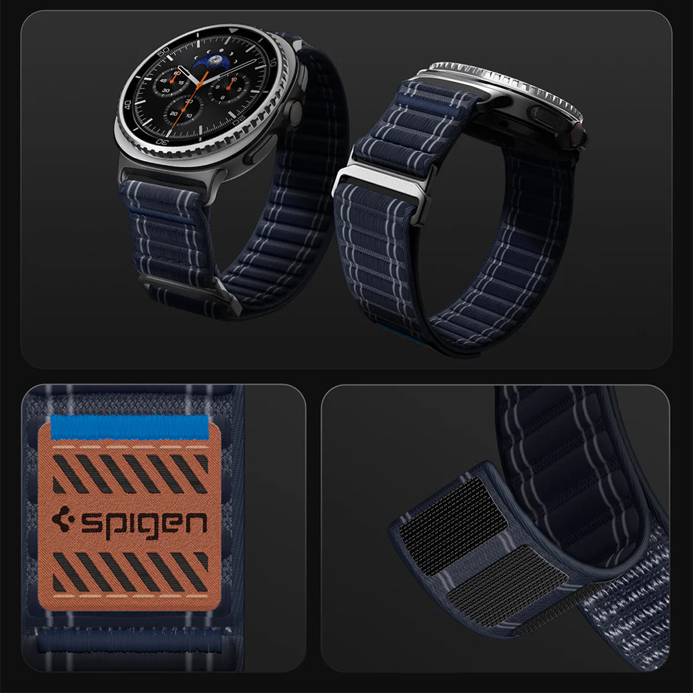 Nylon Armband für Galaxy Watch 9 40 mm / 44 mm / 8 40 mm / 44 mm / 8 Classic 46 mm, Spigen WBF0, Dunkelblau