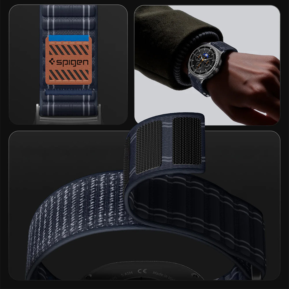 Nylon Armband für Galaxy Watch 9 40 mm / 44 mm / 8 40 mm / 44 mm / 8 Classic 46 mm, Spigen WBF0, Dunkelblau