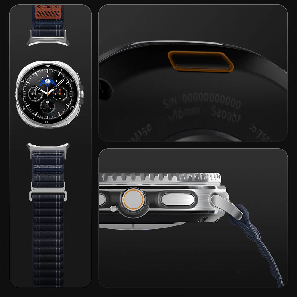 Nylon Armband für Galaxy Watch 9 40 mm / 44 mm / 8 40 mm / 44 mm / 8 Classic 46 mm, Spigen WBF0, Dunkelblau