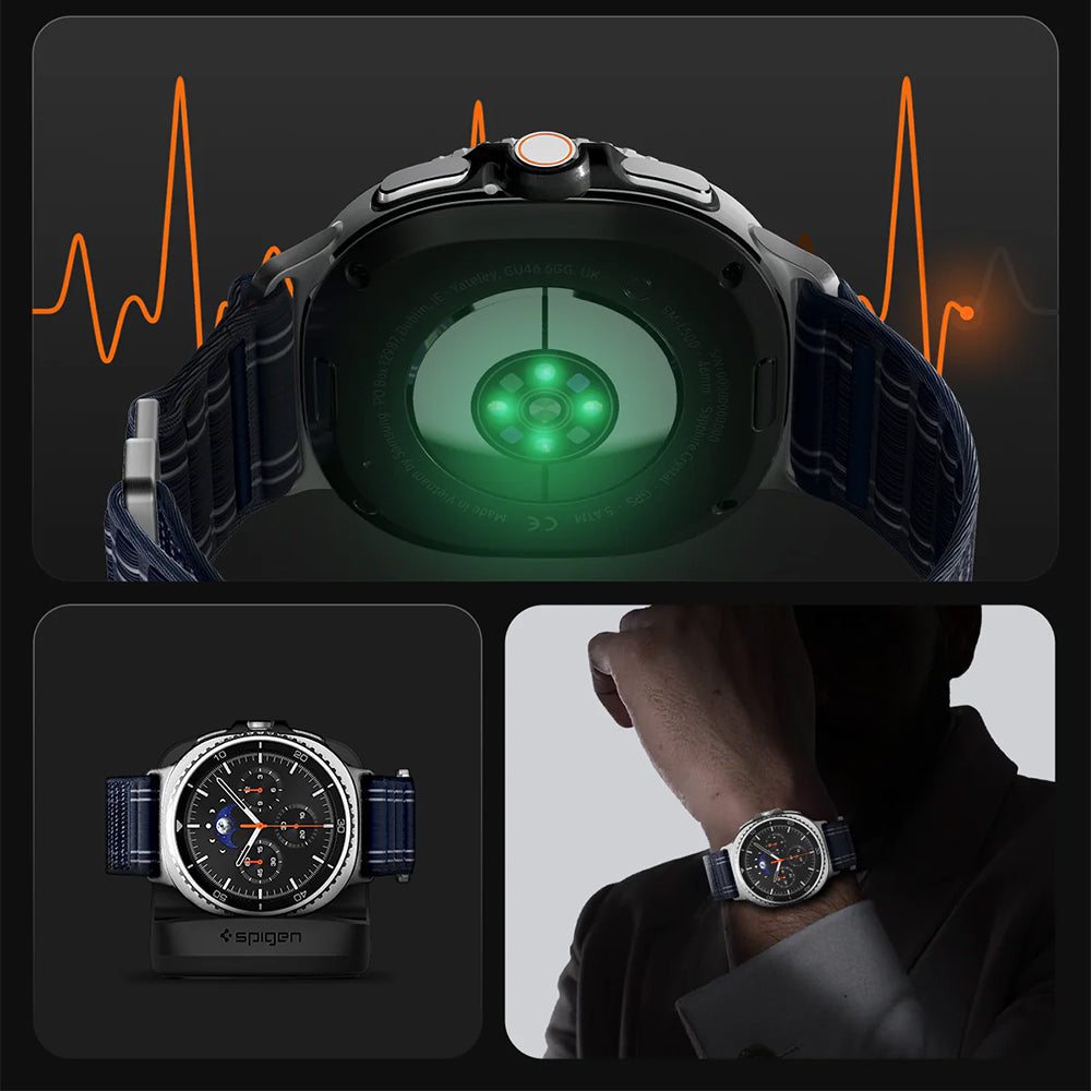 Nylon Armband für Galaxy Watch 9 40 mm / 44 mm / 8 40 mm / 44 mm / 8 Classic 46 mm, Spigen WBF0, Dunkelblau