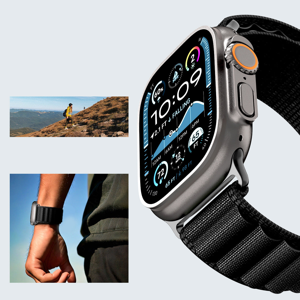 Armband für Apple Watch 49/46/45/44 mm, Spigen WBF1 Band, Schwarz