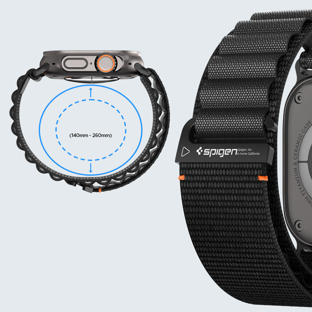 Armband für Apple Watch 49/46/45/44 mm, Spigen WBF1 Band, Schwarz
