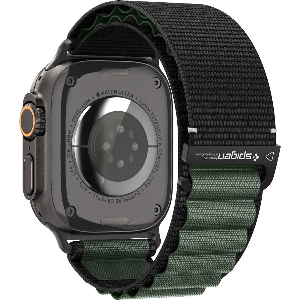Armband für Apple Watch 49/46/45/44 mm, Spigen WBF1 Band, Schwarz-Grün