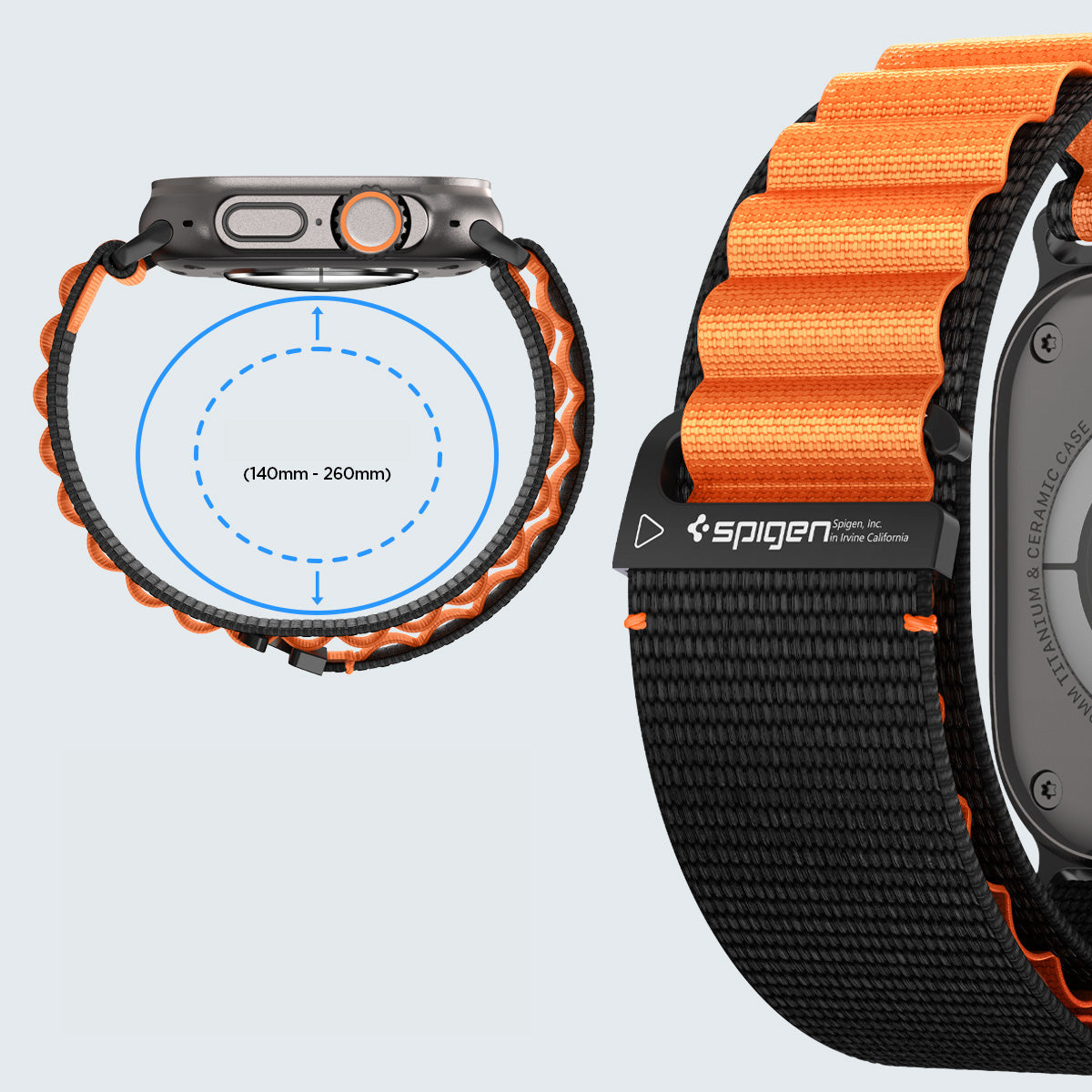 Armband für Apple Watch 49/46/45/44 mm, Spigen WBF1 Band, Schwarz-Orange