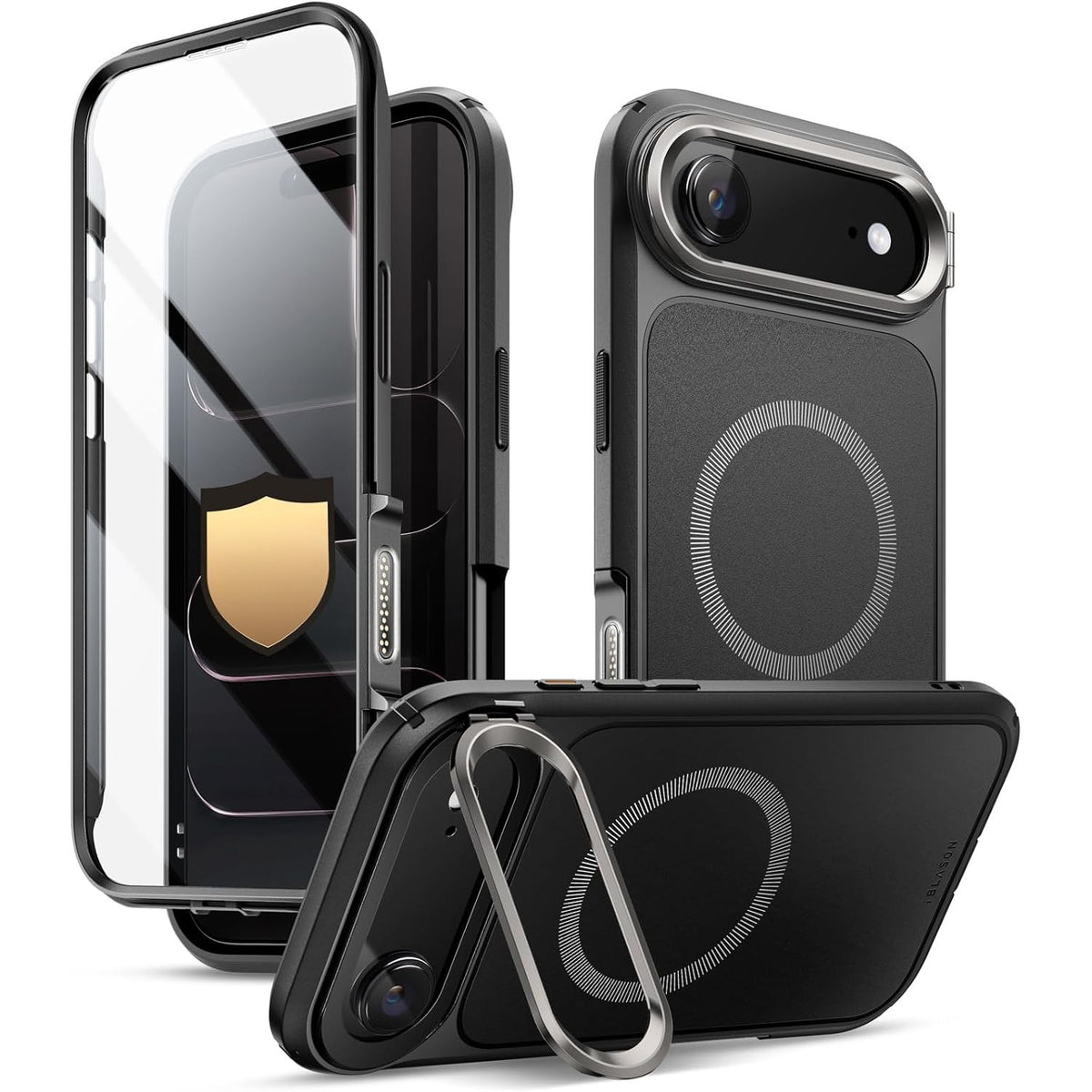 Handyhülle + Glas 9H für iPhone Air, Supcase i-Blason Ares Flip Mag SPG (CC) mit MagSafe, Schwarz-Grau