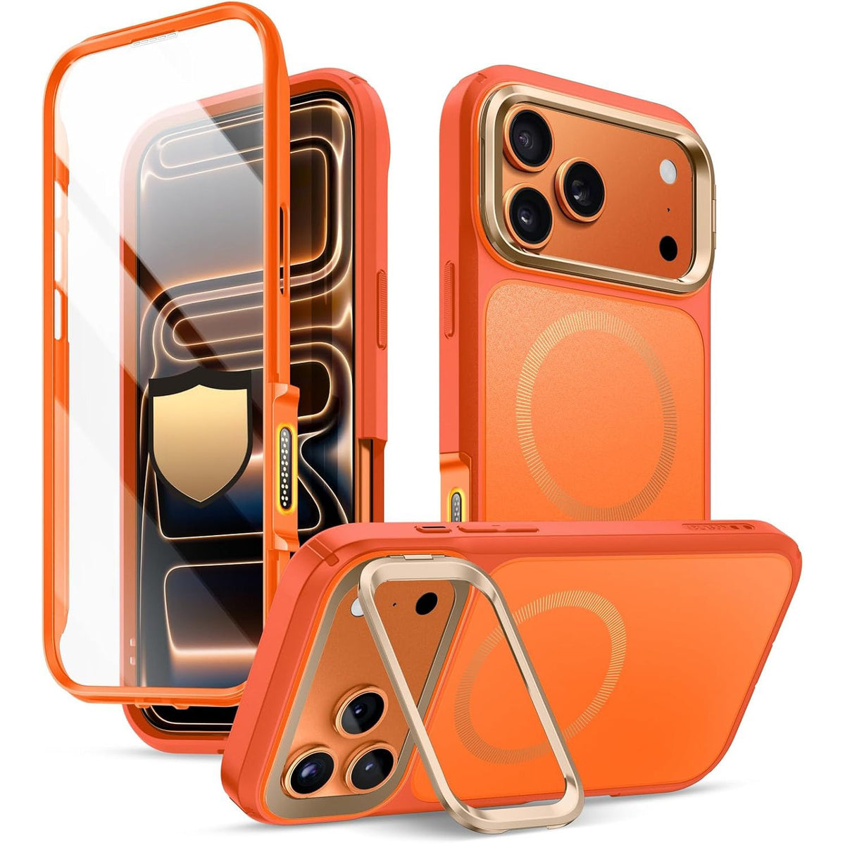 Handyhülle + Glas 9H für iPhone 17 Pro, Supcase i-Blason Ares Flip Mag SPG (CC) mit MagSafe, Orange-Golden