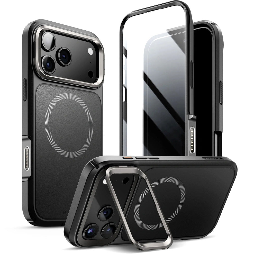 Handyhülle + Glas 9H für iPhone 17 Pro Max, Supcase i-Blason Ares Flip Mag SPG (CC) mit MagSafe, Schwarz-Grau