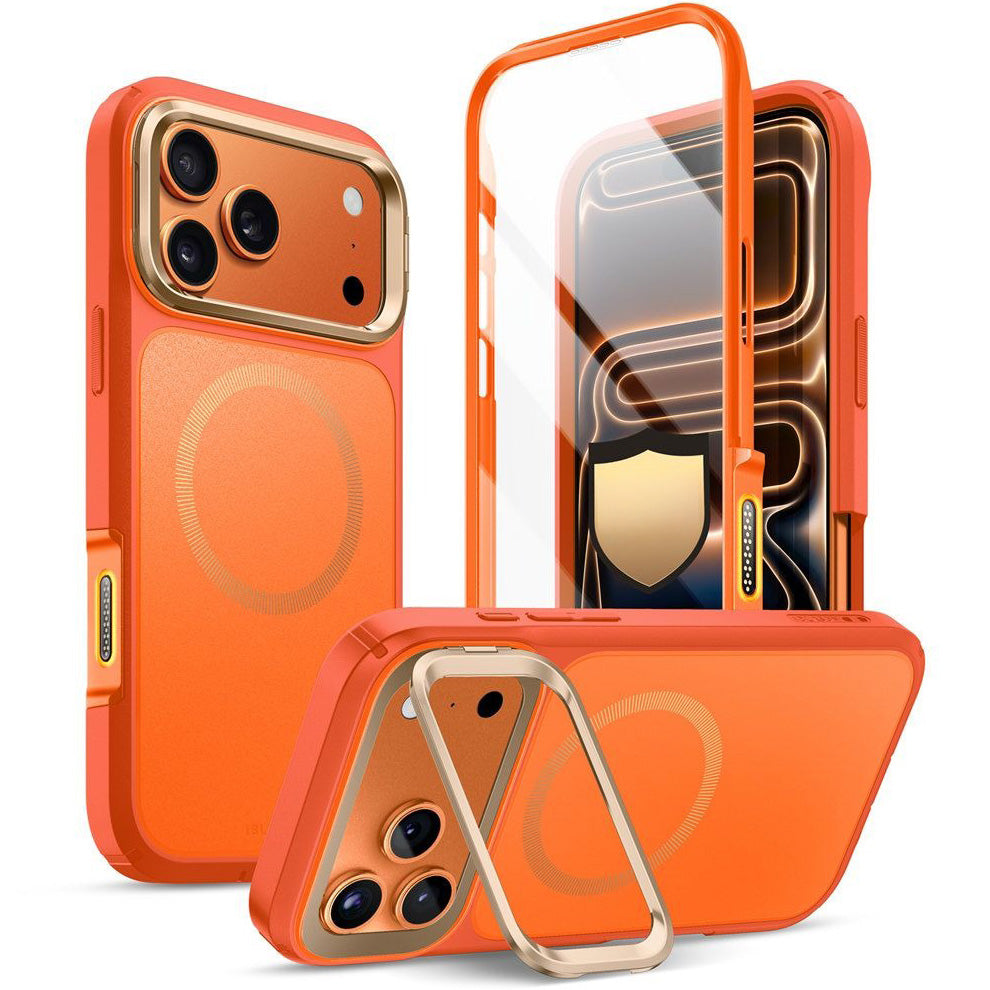 Handyhülle + Glas 9H für iPhone 17 Pro Max, Supcase i-Blason Ares Flip Mag SPG (CC) mit MagSafe, Orange-Golden