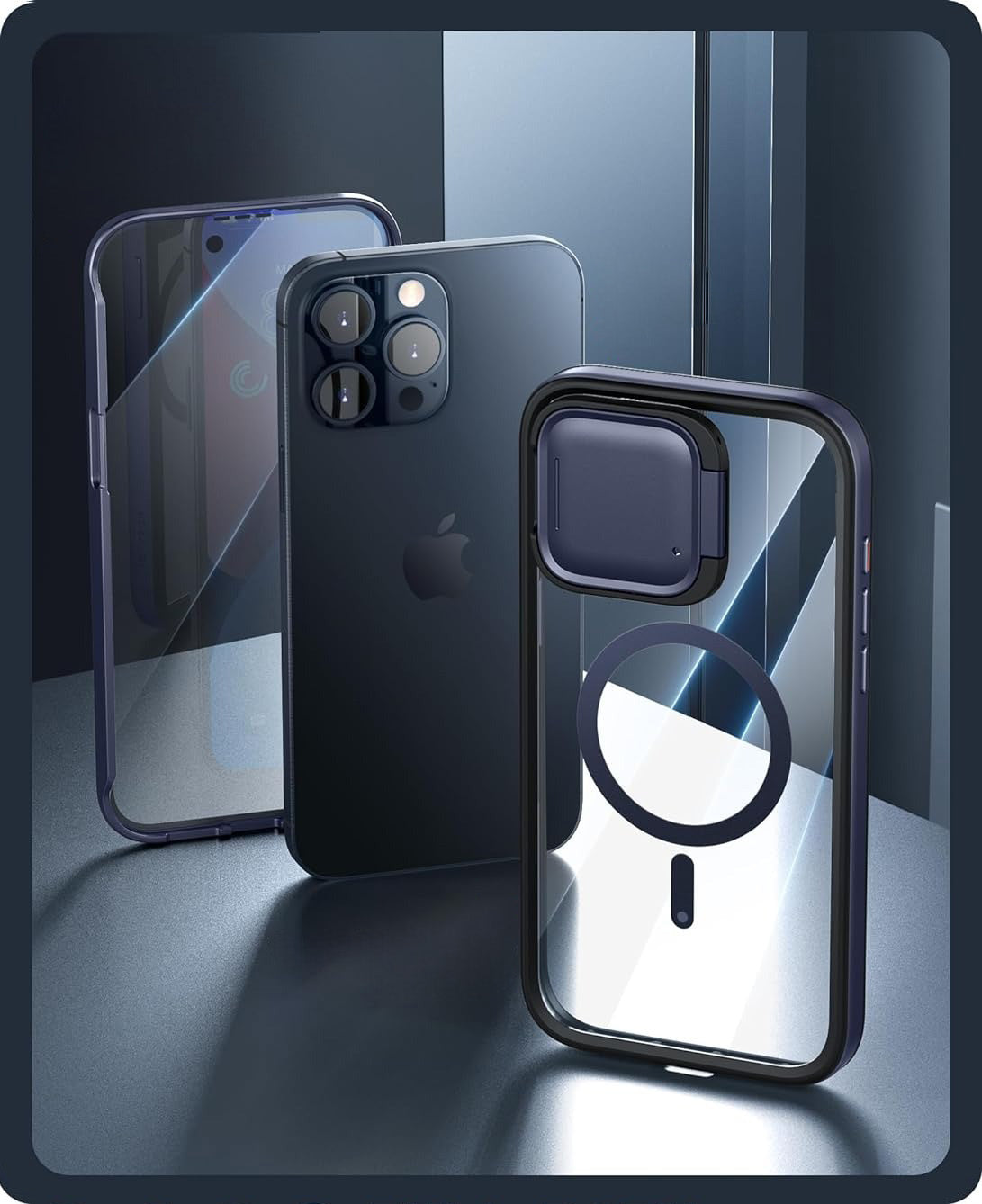Schutzhülle für iPhone 15 Pro Max, Supcase i-Blason Shield Mag SP für MagSafe, Dunkelblau/Transparent