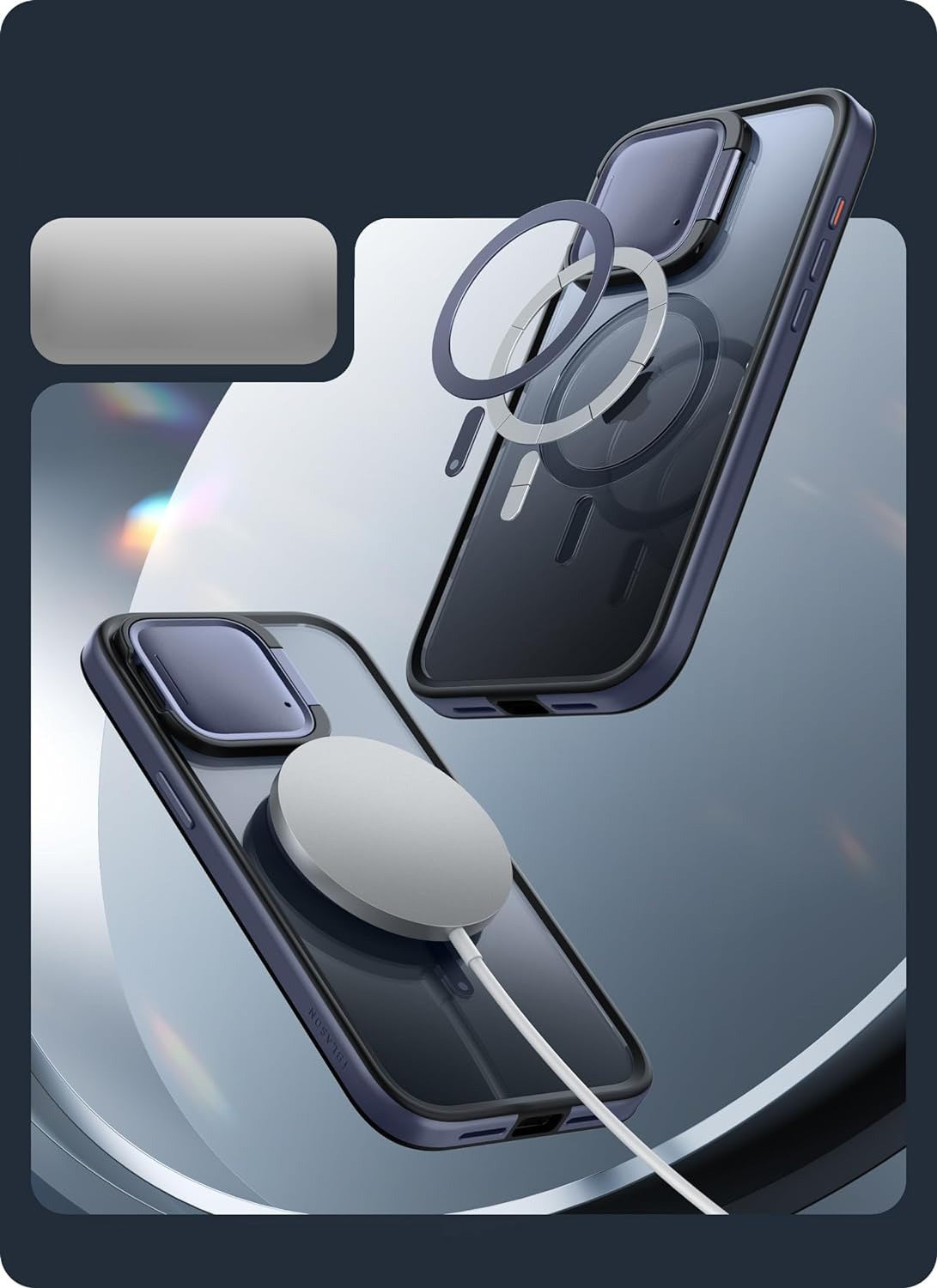 Schutzhülle für iPhone 15 Pro Max, Supcase i-Blason Shield Mag SP für MagSafe, Dunkelblau/Transparent
