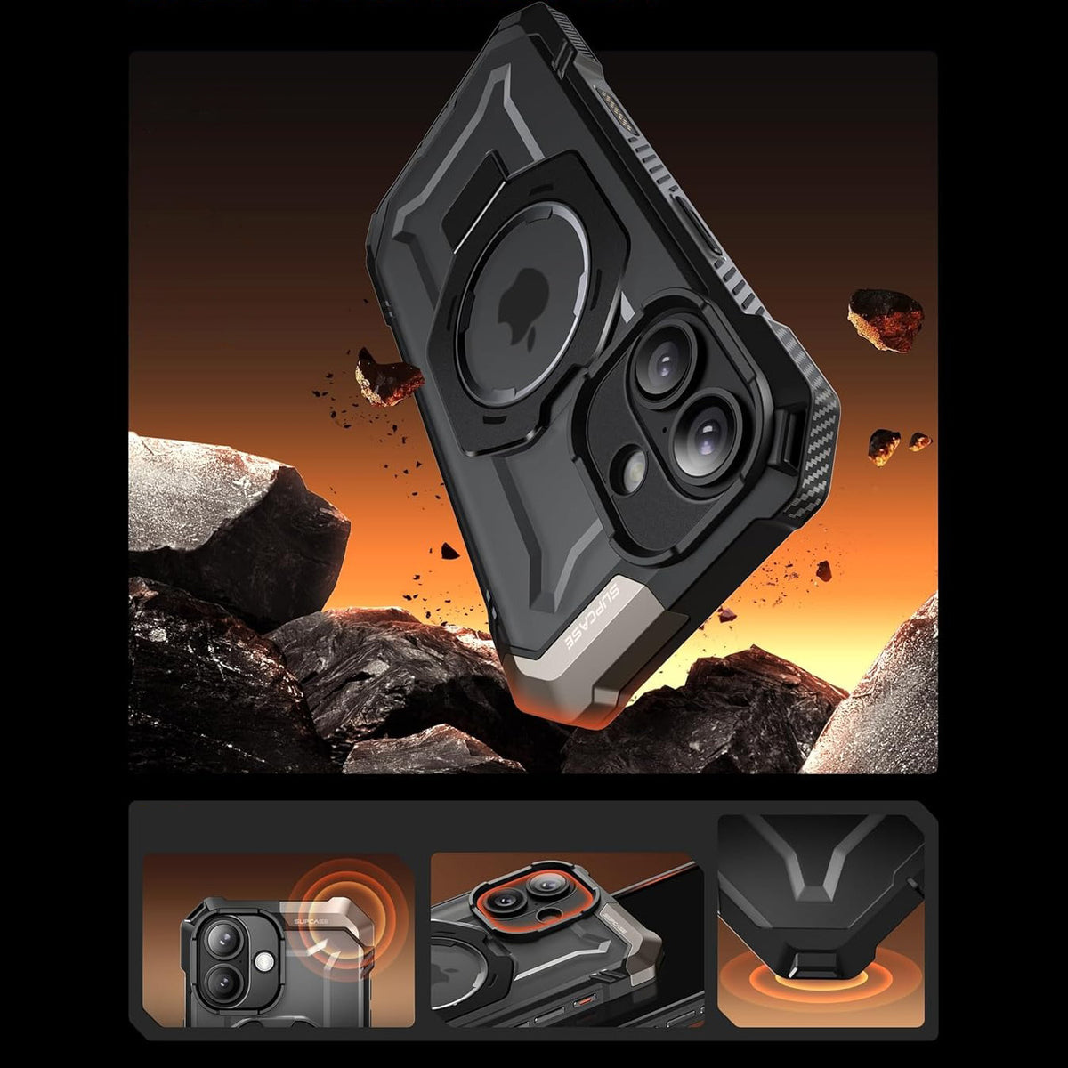 Handyhülle für iPhone 17, Supcase UB Grip Mag mit MagSafe (CC), Schwarz-Transparent