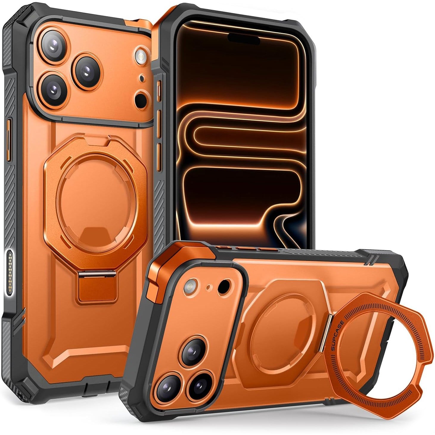 Handyhülle für iPhone 17 Pro, Supcase UB Grip Mag mit MagSafe (CC), Grau-Transparent-Orange