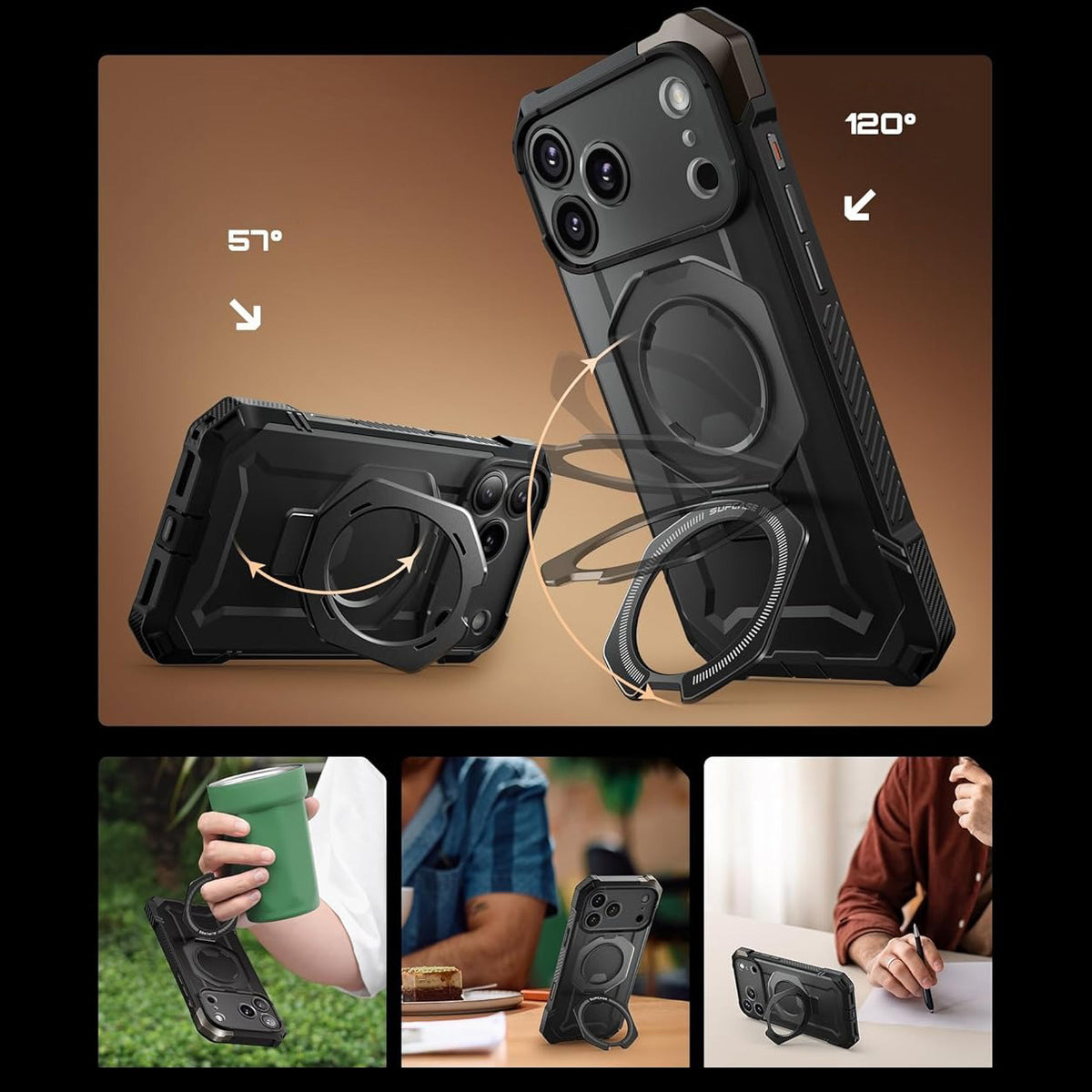 Handyhülle für iPhone 17 Pro Max, Supcase UB Grip Mag mit MagSafe (CC), Schwarz-Transparent