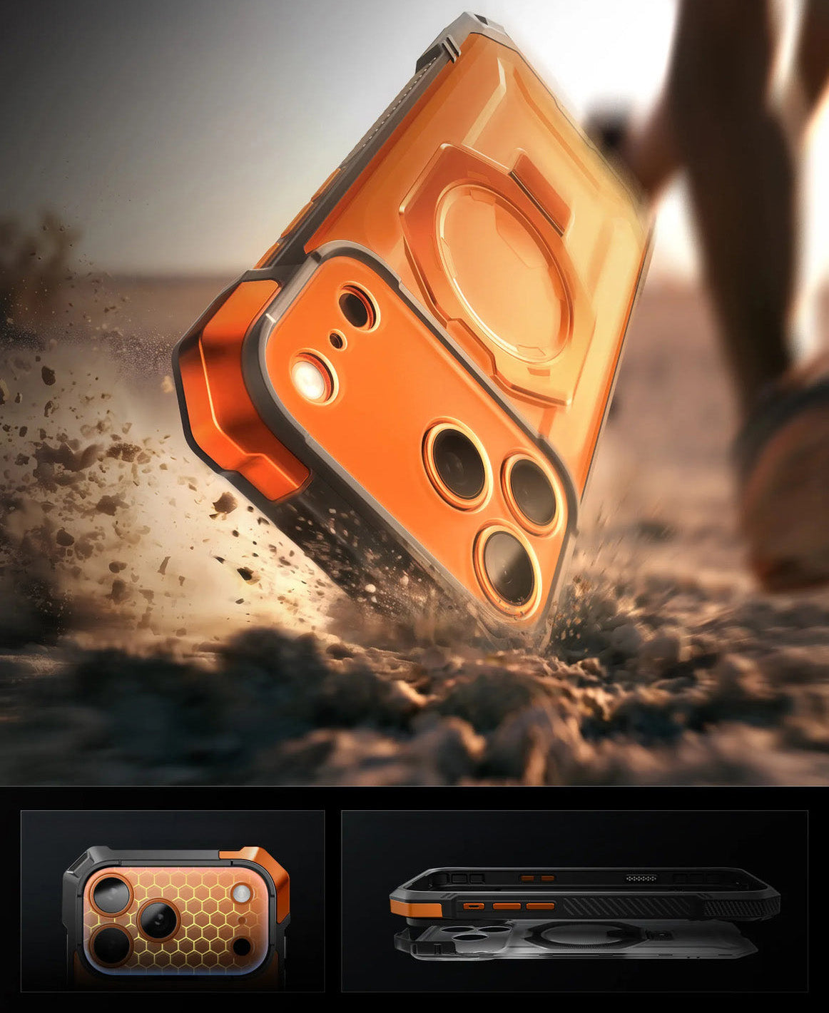 Handyhülle für iPhone 18 Pro Max / 17 Pro Max, Supcase UB Grip Mag (CC) mit MagSafe, Grau-Transparent-Orange (2/11)