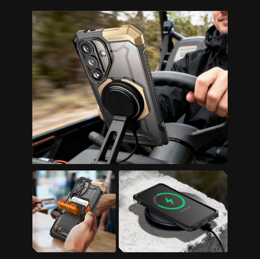 Handyhülle für Galaxy S26, Supcase UB Grip Mag mit MagSafe, Grau-Transparent-Golden