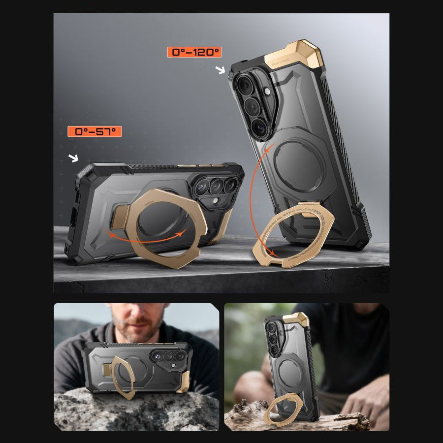 Handyhülle für Galaxy S26, Supcase UB Grip Mag mit MagSafe, Grau-Transparent-Golden