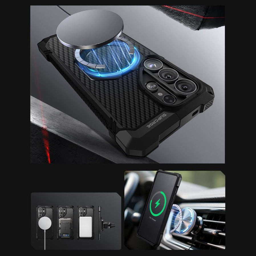 Handyhülle für Galaxy S26 Ultra, Supcase UB Grip Mag Aramid mit MagSafe, Schwarz mit Kohlefaser