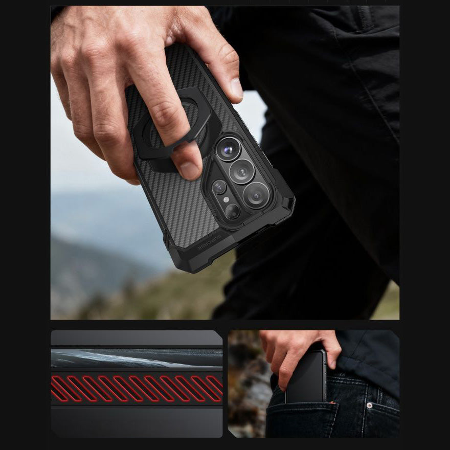 Handyhülle für Galaxy S26 Ultra, Supcase UB Grip Mag Aramid mit MagSafe, Schwarz mit Kohlefaser