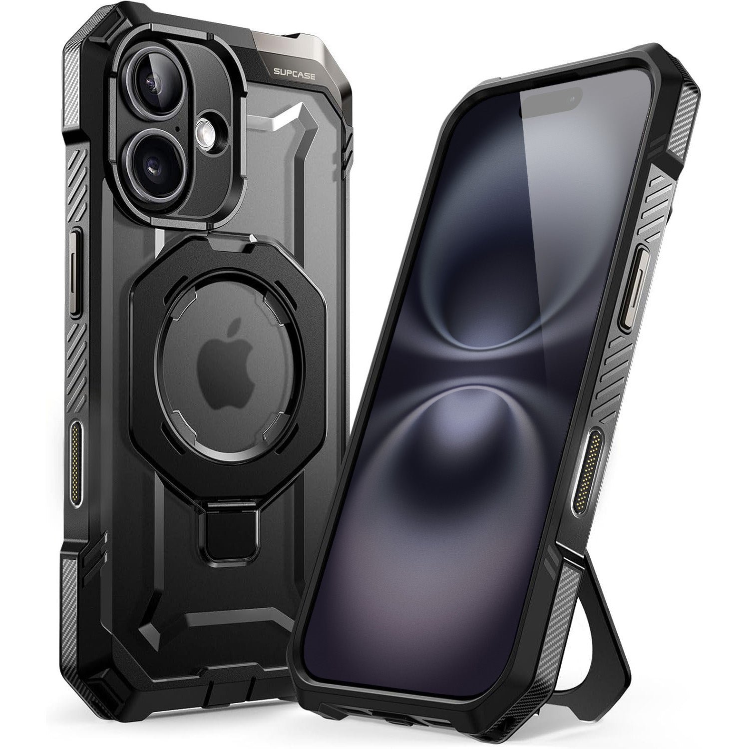 Handyhülle für iPhone 16, Supcase UB Grip Mag mit MagSafe (CC), Schwarz-Transparent