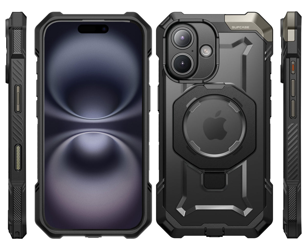 Handyhülle für iPhone 16, Supcase UB Grip Mag mit MagSafe (CC), Schwarz-Transparent
