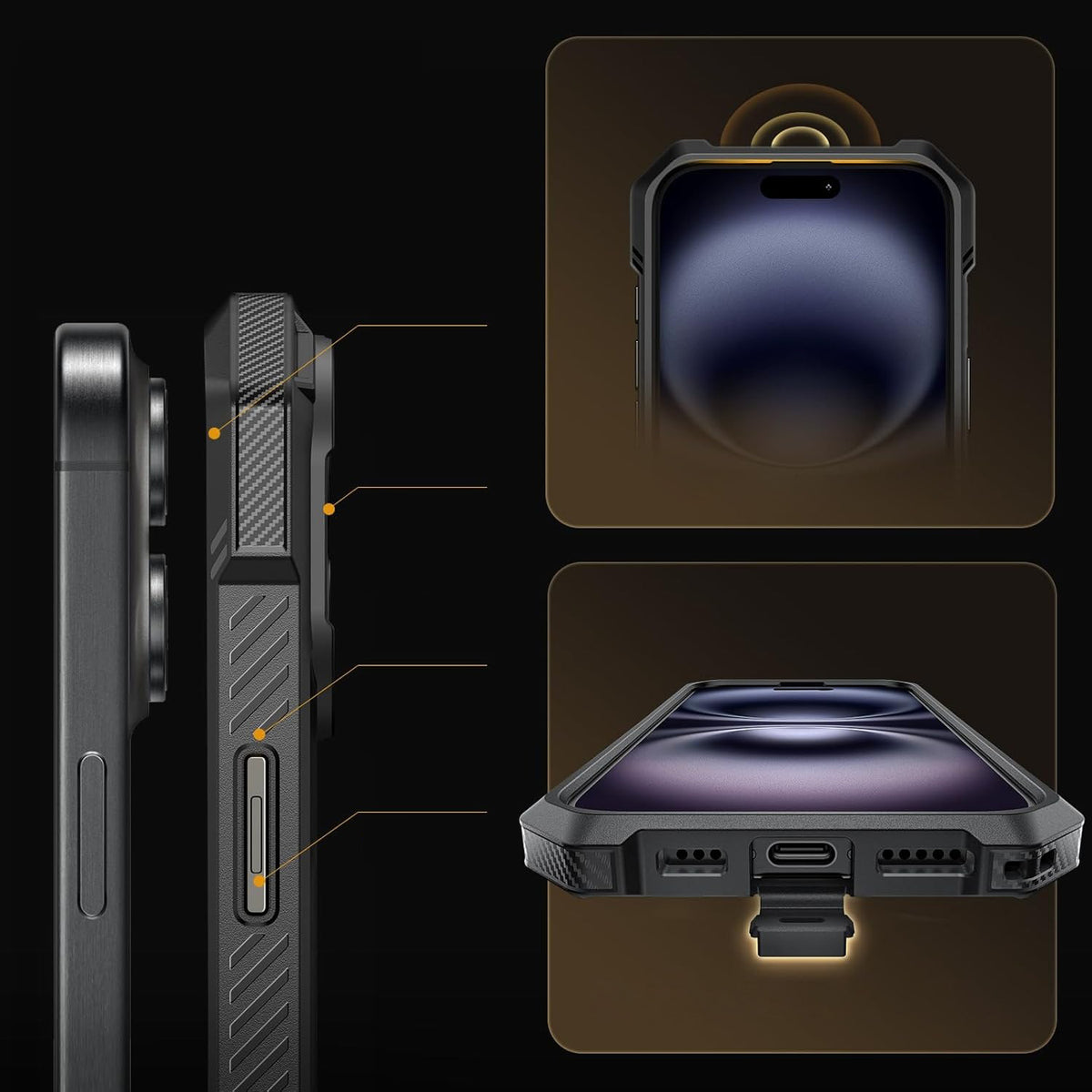 Handyhülle für iPhone 16, Supcase UB Grip Mag mit MagSafe (CC), Schwarz-Transparent