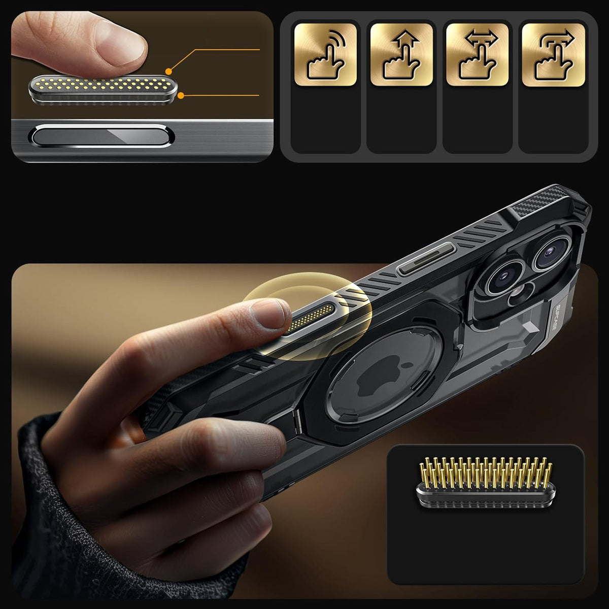 Handyhülle für iPhone 16, Supcase UB Grip Mag mit MagSafe (CC), Schwarz-Transparent