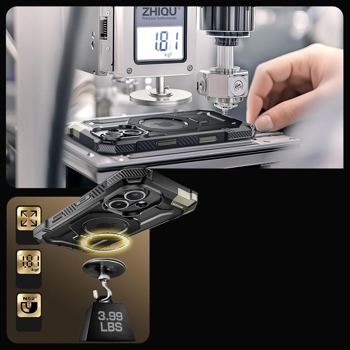 Handyhülle für iPhone 16, Supcase UB Grip Mag mit MagSafe (CC), Schwarz-Transparent