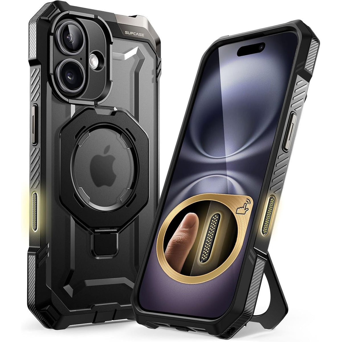 Handyhülle für iPhone 16, Supcase UB Grip Mag mit MagSafe (CC), Schwarz-Transparent
