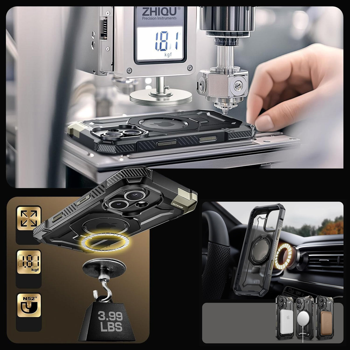 Handyhülle für iPhone 16, Supcase UB Grip Mag mit MagSafe (CC), Schwarz-Transparent