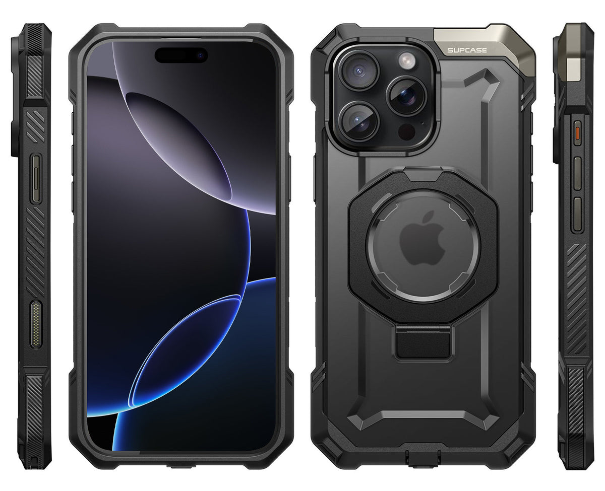 Handyhülle für iPhone 16 Pro, Supcase UB Grip Mag mit MagSafe (CC), Schwarz-Transparent