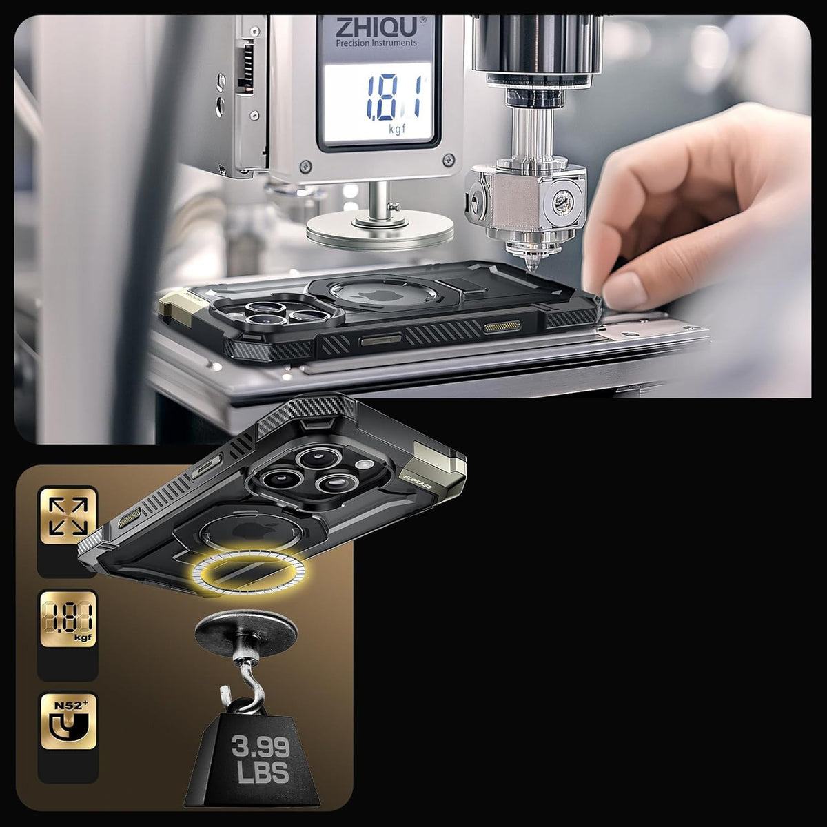 Handyhülle für iPhone 16 Pro, Supcase UB Grip Mag mit MagSafe (CC), Schwarz-Transparent